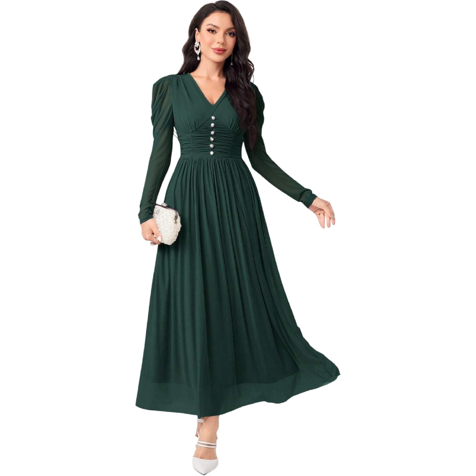 Fabnex Stylish One Piece Long Maxi Dress For Women (K-178-Green-L)