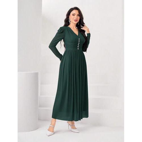 Fabnex Stylish One Piece Long Maxi Dress For Women (K-178-Green-L)