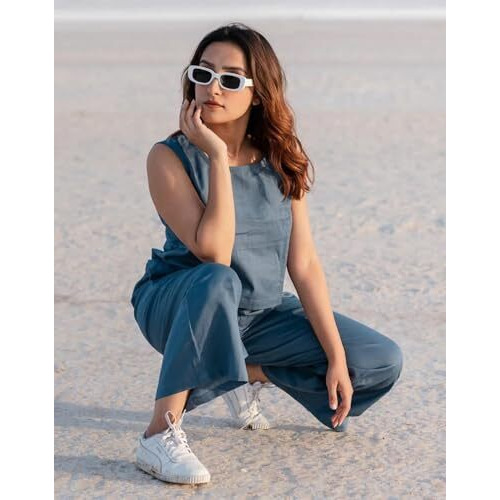 Fabnex Stylish Sleeve Less Co Ord Set For Women | Co Ord Set For Women (K-131-Blue-S)