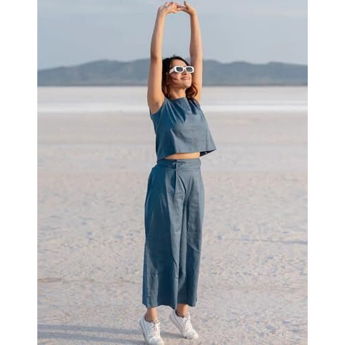 Fabnex Stylish Sleeve Less Co Ord Set For Women | Co Ord Set For Women (K-131-Blue-S)