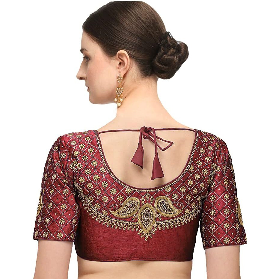 Pujia Mils Women's Silk Solid Half Sleeve Blouse (Keri_Maroon_38)