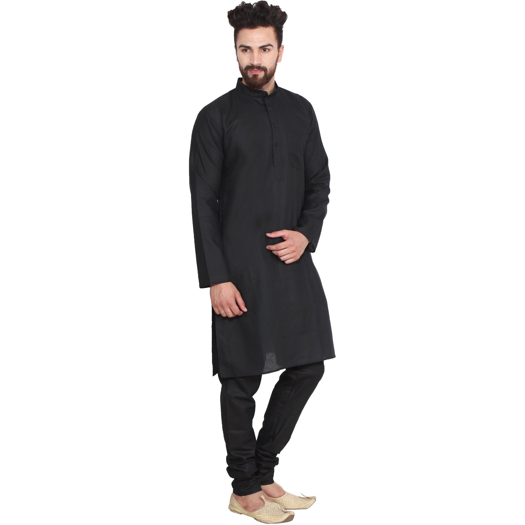 Sojanya (Since 1958 Men's Black Cotton Linen Kurta Pyjama