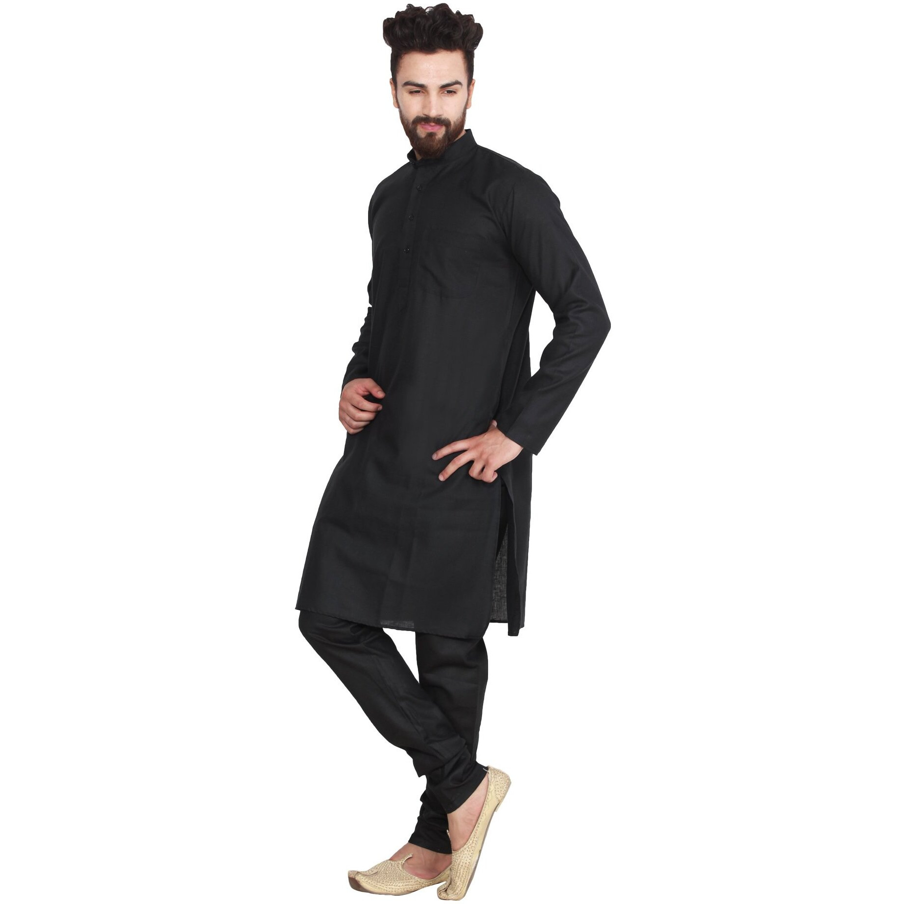 Sojanya (Since 1958 Men's Black Cotton Linen Kurta Pyjama