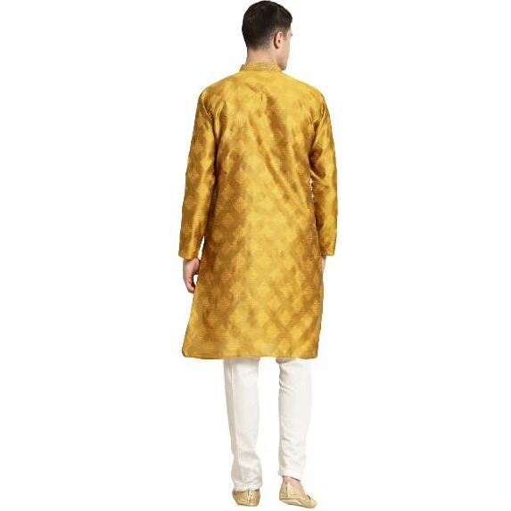Sojanya Plus (Since 1958) Men's Jacquard Silk Mustard & Gold Only Long Kurta-Size 48