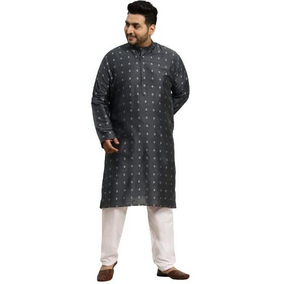 Sojanya Plus (Since 1958) Men's Cotton Blend Grey & Silver Self Design Only Long Kurta -Size 48
