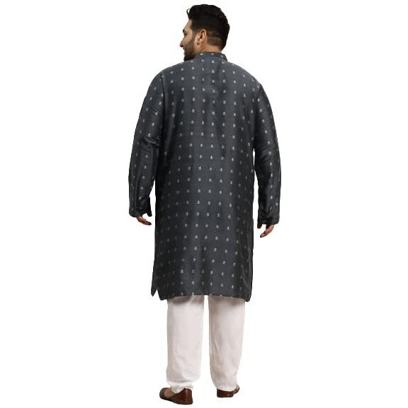 Sojanya Plus (Since 1958) Men's Cotton Blend Grey & Silver Self Design Only Long Kurta -Size 48