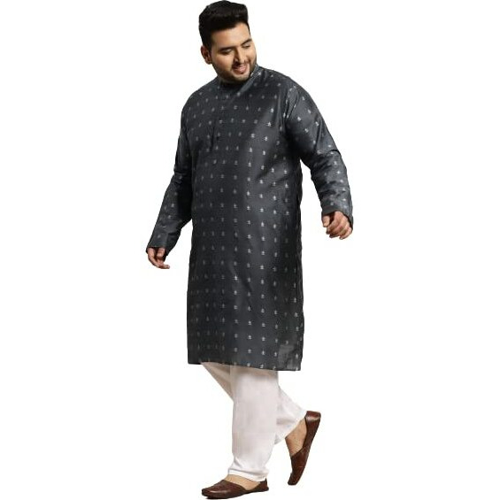 Sojanya Plus (Since 1958) Men's Cotton Blend Grey & Silver Self Design Only Long Kurta -Size 48