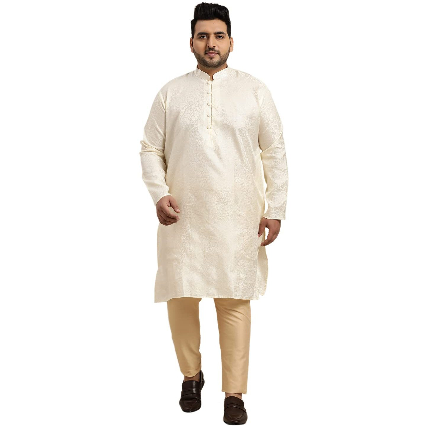 Sojanya Plus (Since 1958) Men's Silk Blend Cream Self Design Only Long Kurta Size 54