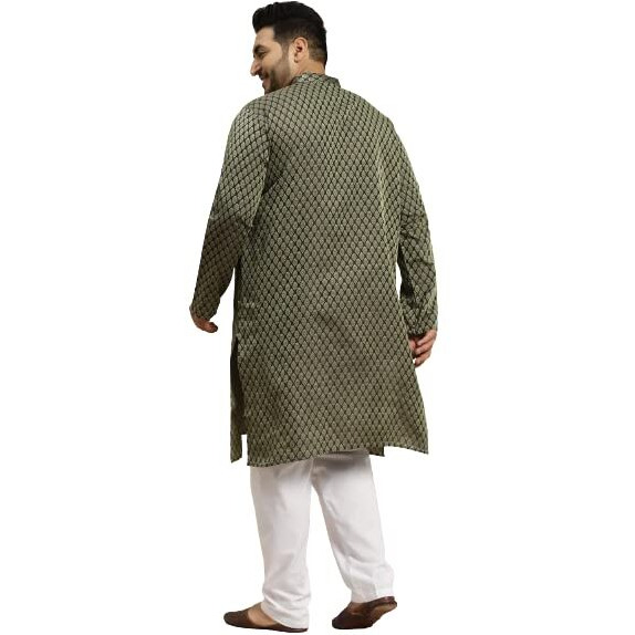 Sojanya (Since 1958 Men's Jacquard Silk Dark Green Self Design Kurta & Off-White Churidar Pyjama Set Size-6Xl