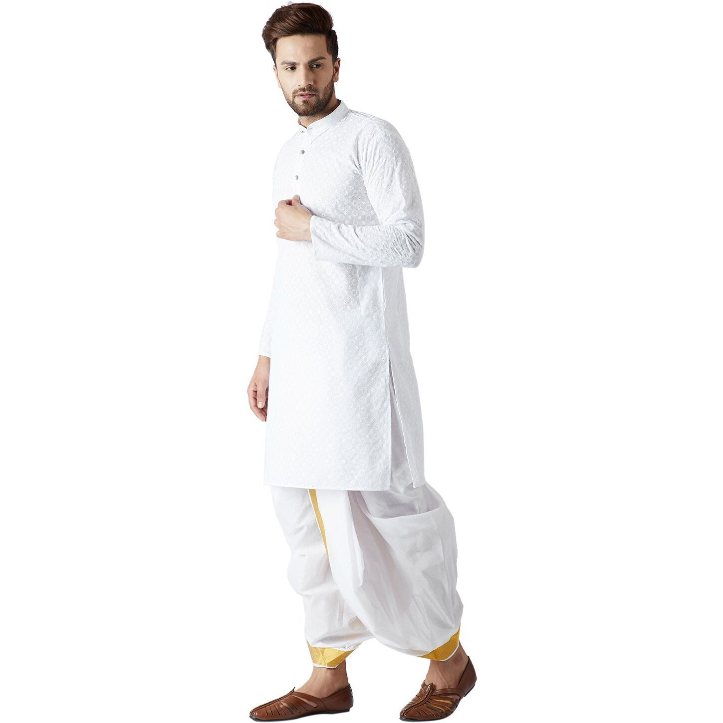 Sojanya (Since 1958, Men's White Pure Cotton Kurta Dhoti Set, Size Xl