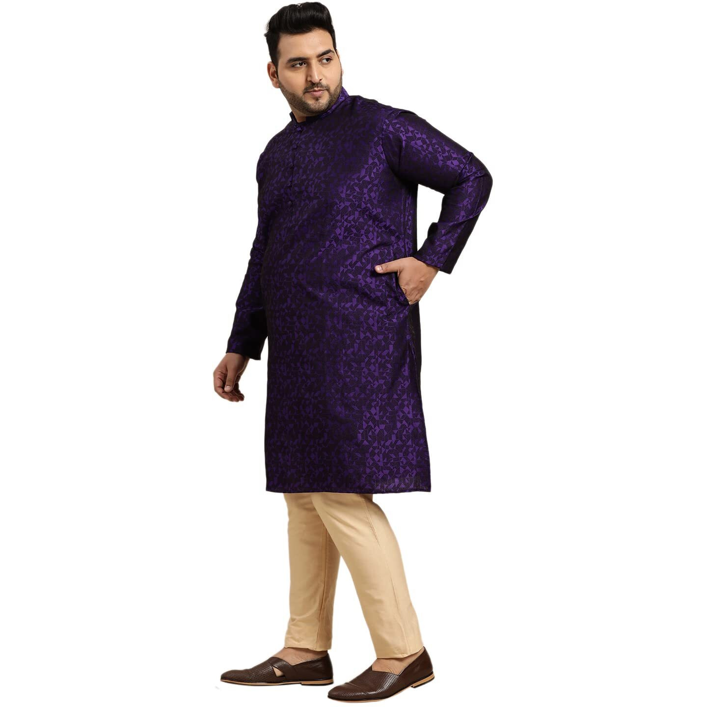 Sojanya Plus (Since 1958) Men's Silk Blend Purple Self Design Only Long Kurta Size 54