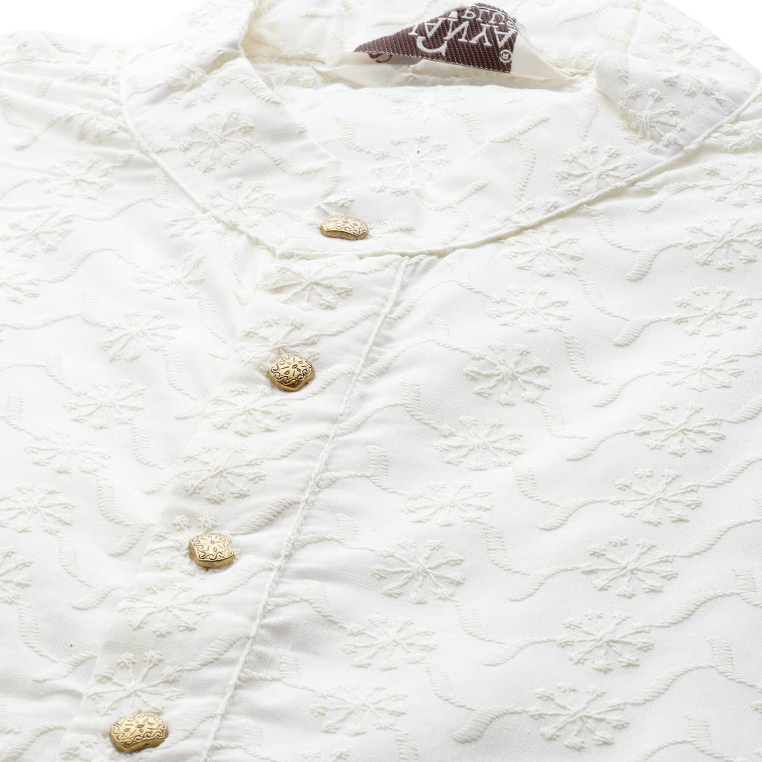 Sojanya Plus (Since 1958) Men's 100% Cotton Cream Chikankari Kurta & Off-White Churidaar Pyjama Size 46