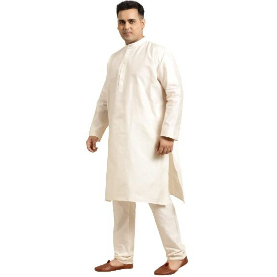 Sojanya (Since 1958 Men's Silk Blend Off White Kurta & Churidaar Pyjama Set Red Nehrujacket Set Size-5Xl
