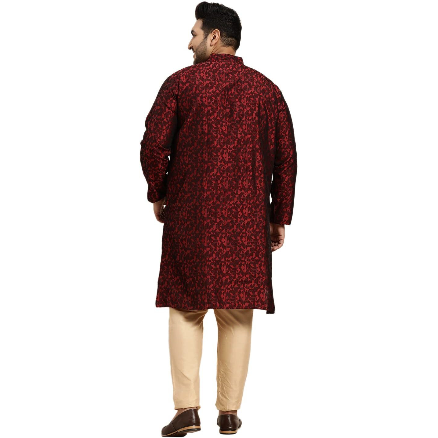 Sojanya Plus (Since 1958) Men's Silk Blend Maroon Self Design Only Long Kurta Size 46