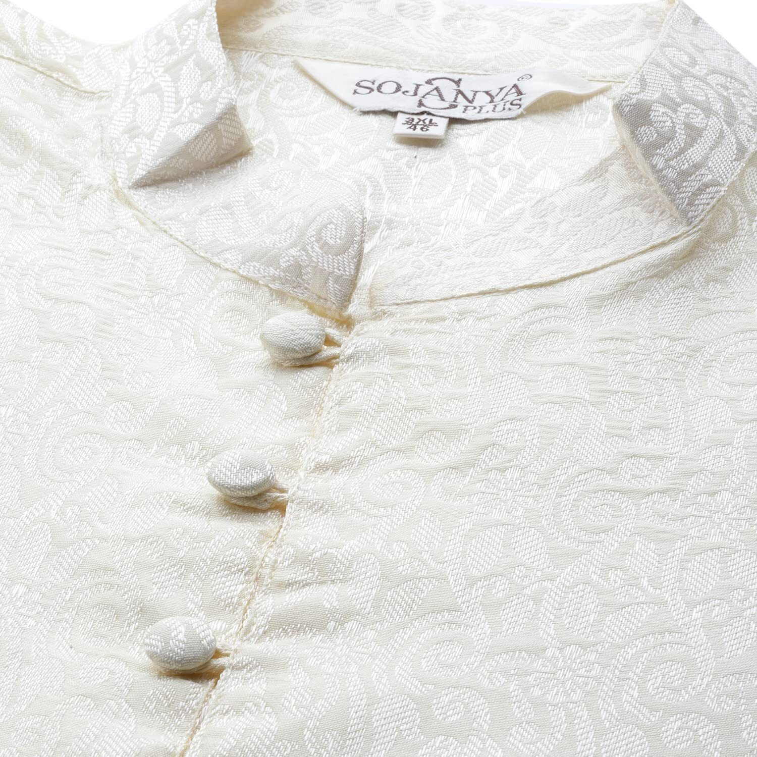 Sojanya Plus (Since 1958) Men's Silk Blend Cream Self Design Only Long Kurta Size 52