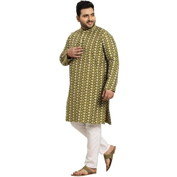 Sojanya (Since 1958 Men's Silk Blend Dark Green Embroidered Kurta & Self Design Nehru Jacket With White Churidar Set Size-7Xl