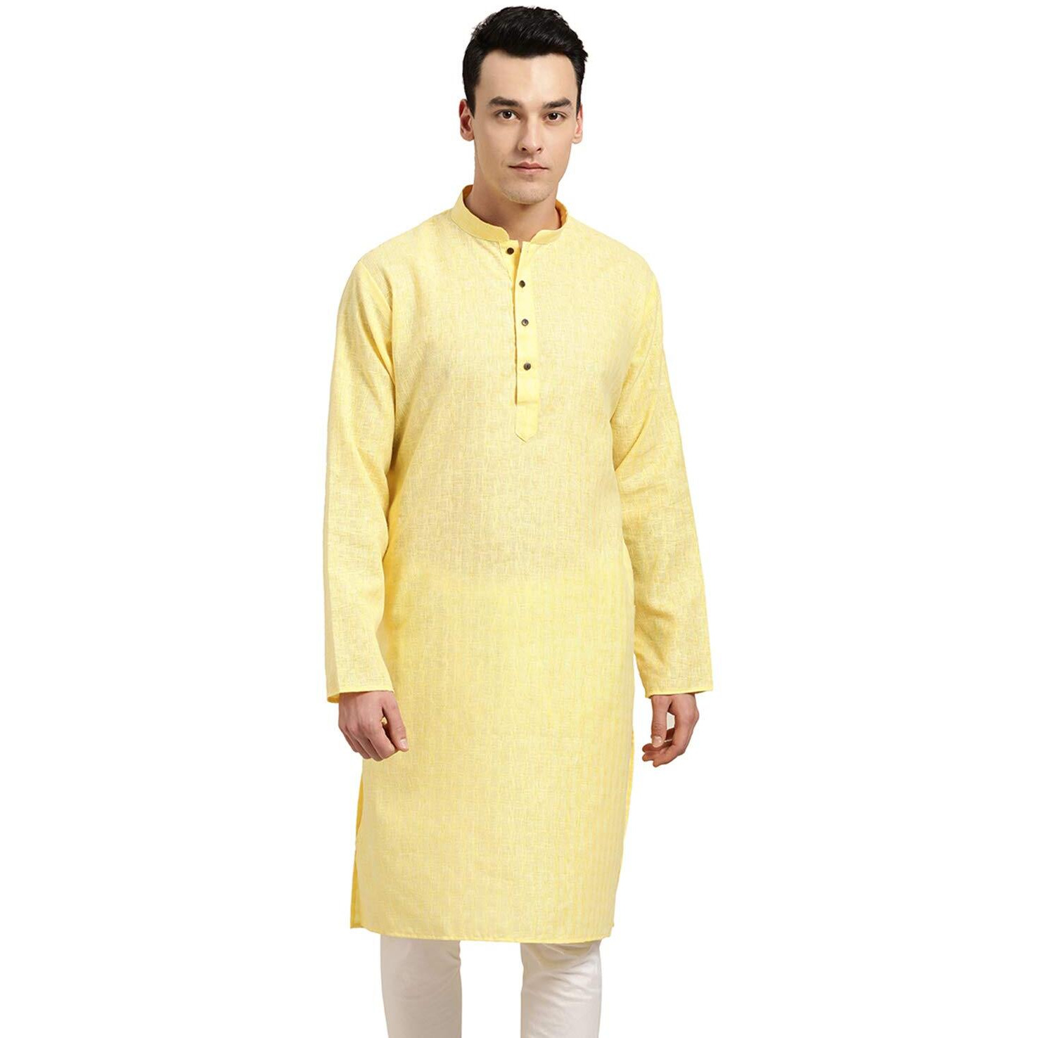 Sojanya (Since 1958 Men's Cotton Linen Yellow Checked Only Long Kurta Size 38