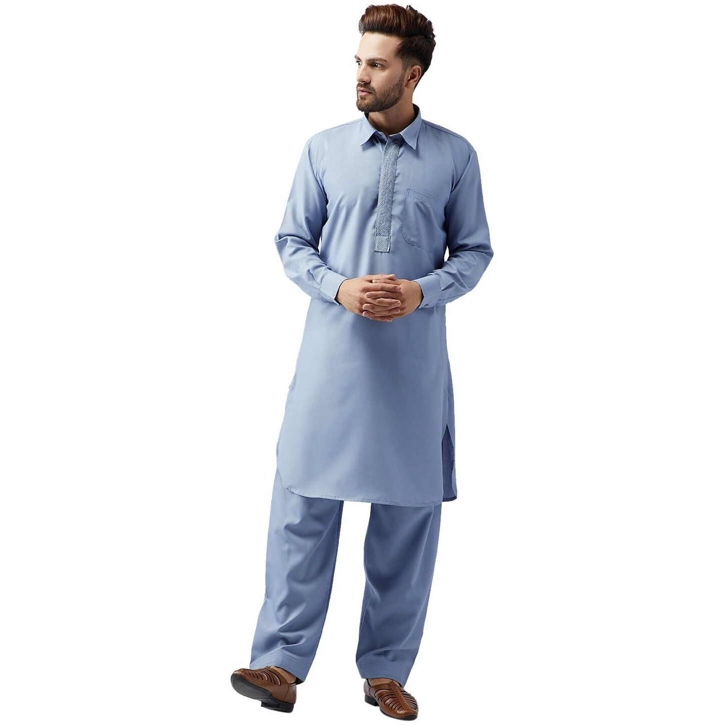 Sojanya (Since 1958 Men's Grey Cotton Kurta Pathani Set Size Xl