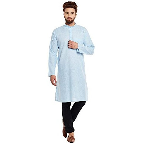 Sojanya (Since 1958 Men's Sky Blue Cotton Linen Only Long Kurta
