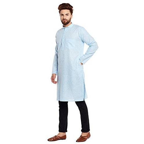 Sojanya (Since 1958 Men's Sky Blue Cotton Linen Only Long Kurta