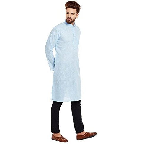 Sojanya (Since 1958 Men's Sky Blue Cotton Linen Only Long Kurta