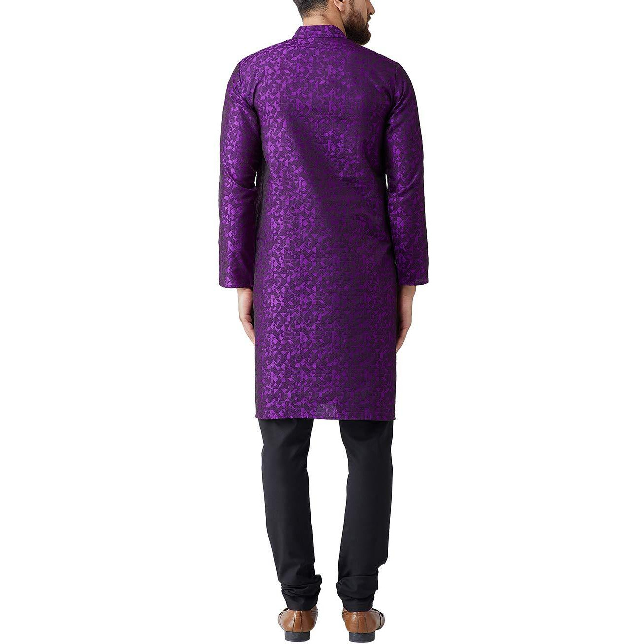 Sojanya (Since 1958 Men's Violet Jacquard Silk Only Long Kurta Size Xl