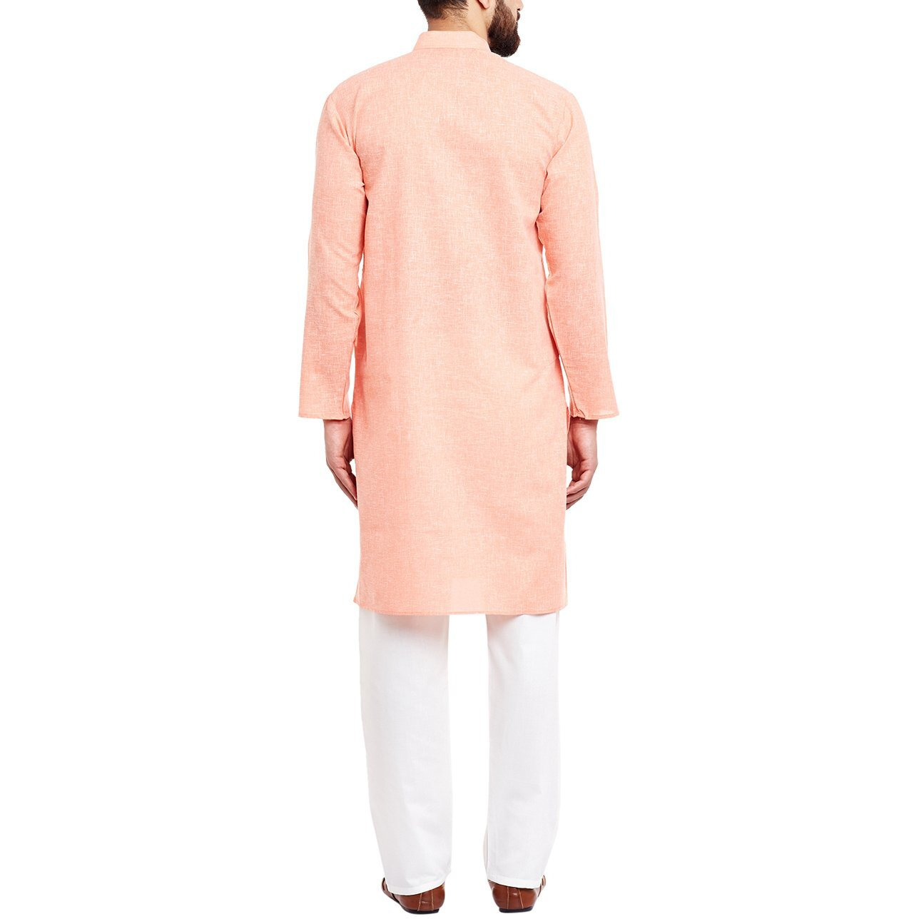Sojanya (Since 1958 Men's Orange & Off-White Cotton Kurta & Churidar Pyjama Set Size Xl