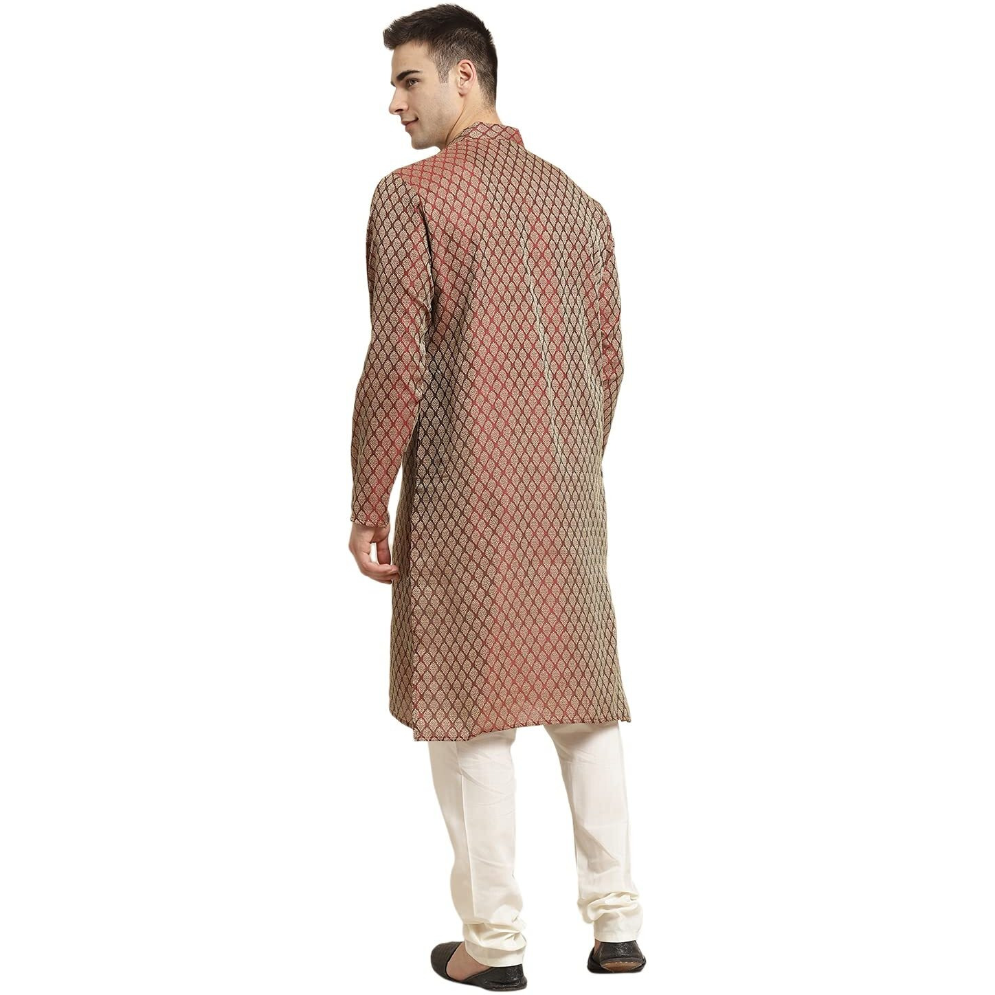 Sojanya (Since 1958 Men's Jacquard Silk Maroon Self Design Only Kurta Size 38