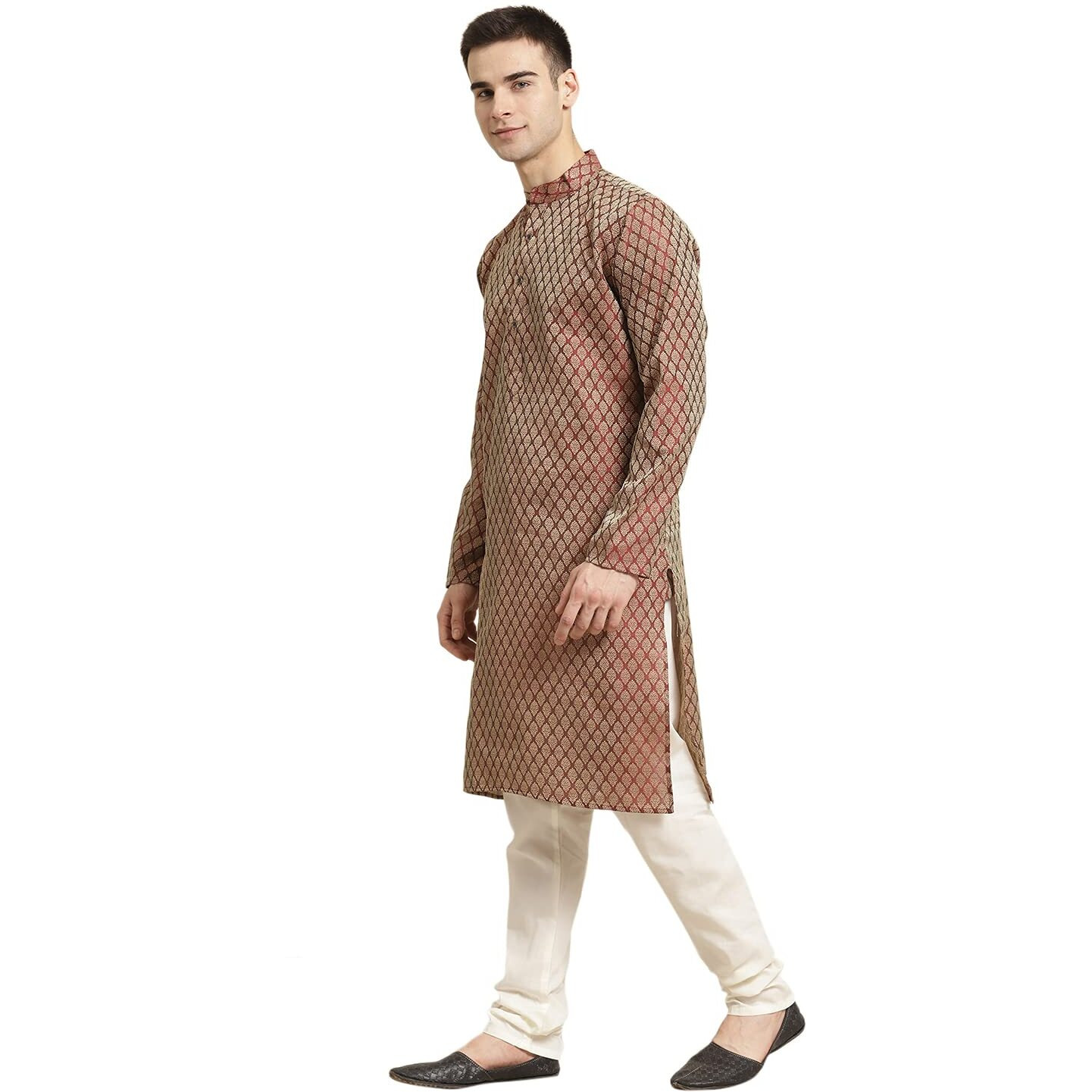 Sojanya (Since 1958 Men's Jacquard Silk Maroon Self Design Only Kurta Size 38