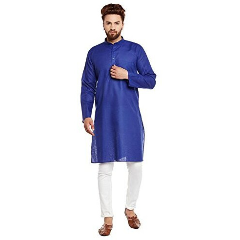 Sojanya (Since 1958 Men's Royal Blue Cotton Linen Only Long Kurta