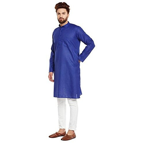 Sojanya (Since 1958 Men's Royal Blue Cotton Linen Only Long Kurta