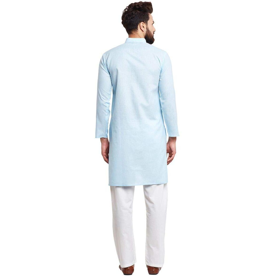 Sojanya (Since 1958 Men's Cotton Linen Kurta Pyjama Sky Blue