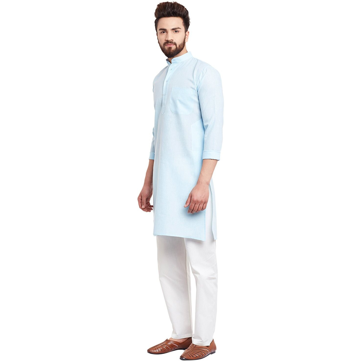 Sojanya (Since 1958 Men's Cotton Linen Kurta Pyjama Sky Blue