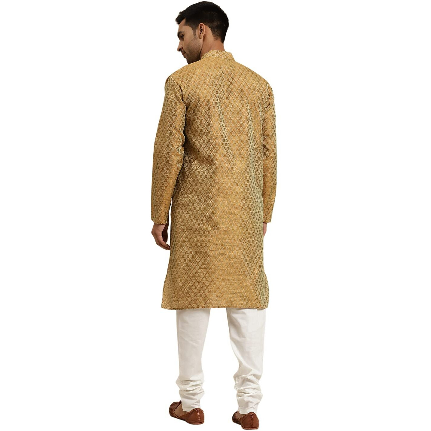 Sojanya (Since 1958 Men's Jacquard Silk Mustard Self Design Only Kurta Size 36