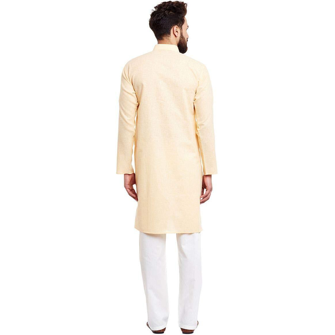 Sojanya (Since 1958 Men's Yellow & Off-White Cotton Kurta & Churidar Pyjama Set