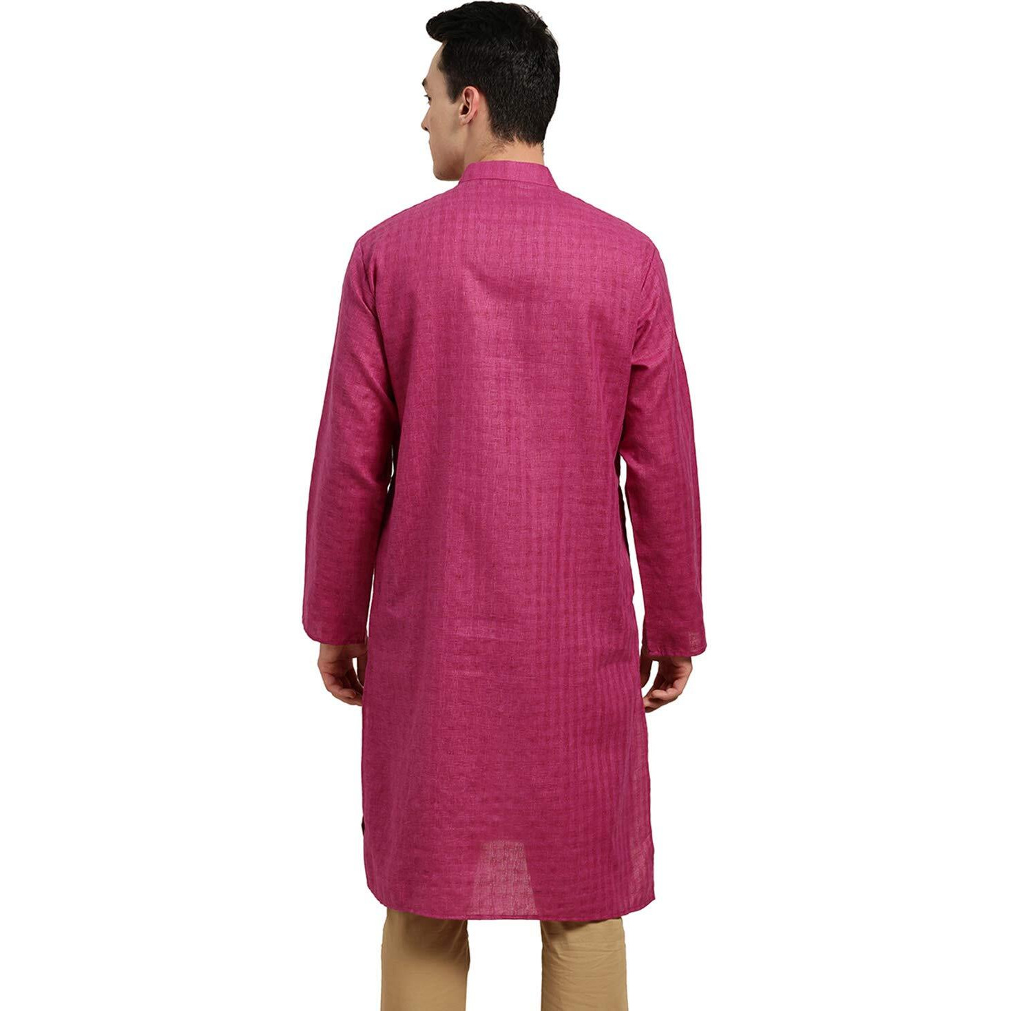 Sojanya (Since 1958 Men's Cotton Linen Magenta Checked Only Long Kurta Size 40