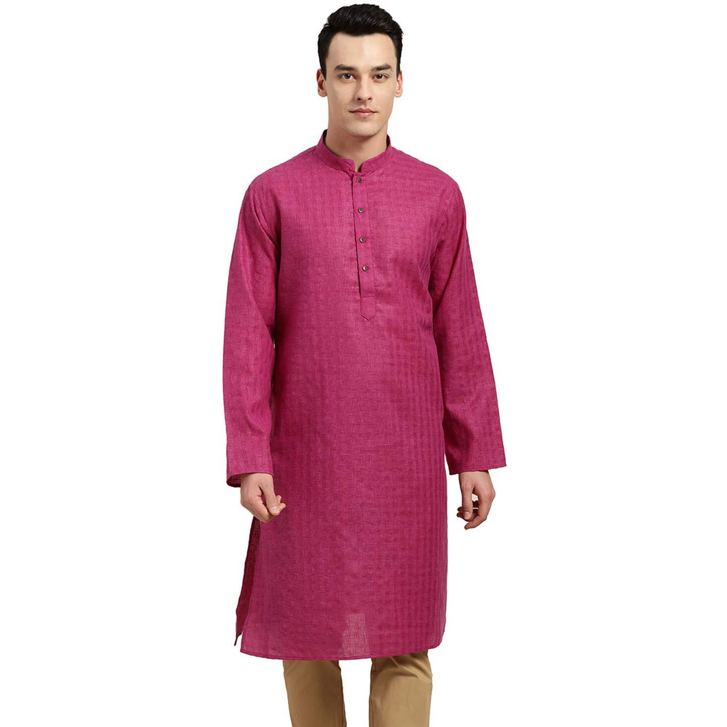 Sojanya (Since 1958 Men's Cotton Linen Magenta Checked Only Long Kurta Size 42