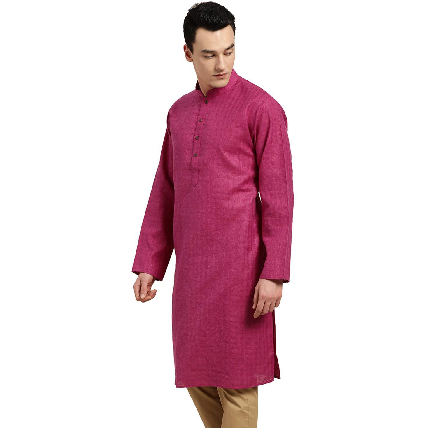 Sojanya (Since 1958 Men's Cotton Linen Magenta Checked Only Long Kurta Size 36