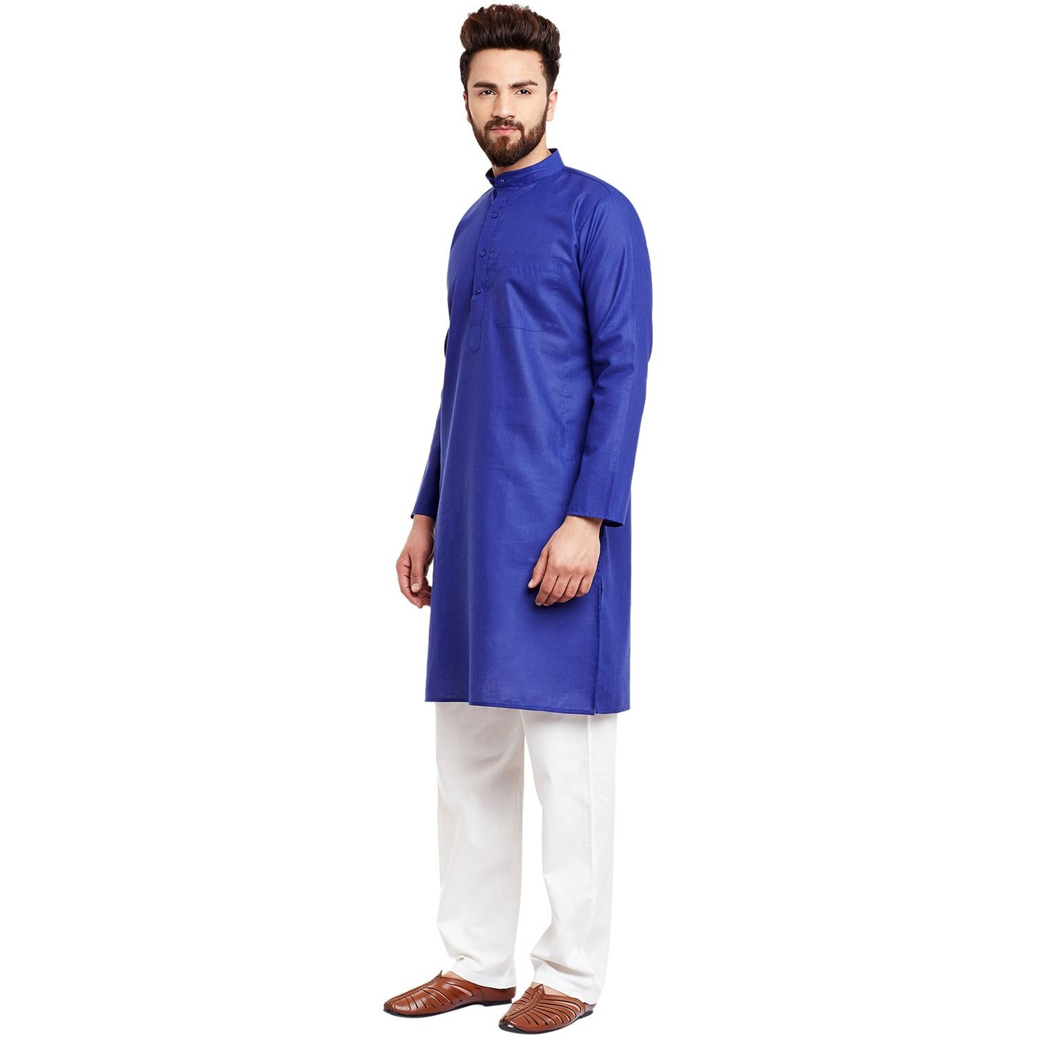 Sojanya (Since 1958 Men's Royal Blue Cotton Linen Kurta Pyjama