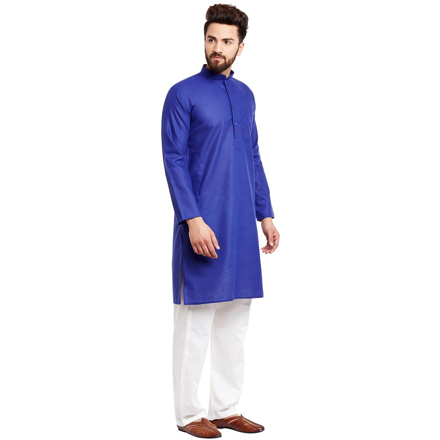Sojanya (Since 1958 Men's Royal Blue Cotton Linen Kurta Pyjama