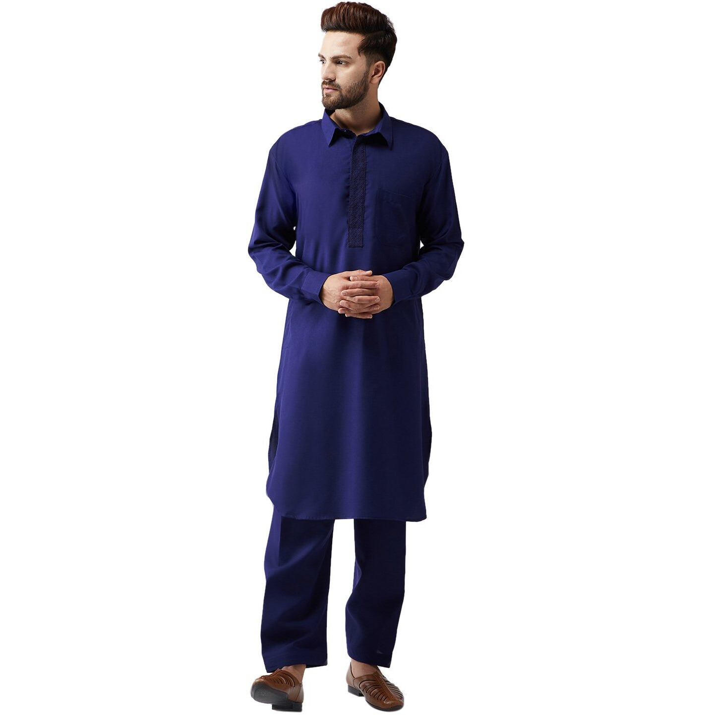 Sojanya (Since 1958 Men's Navy Blue Cotton Kurta Pathani Set Size L