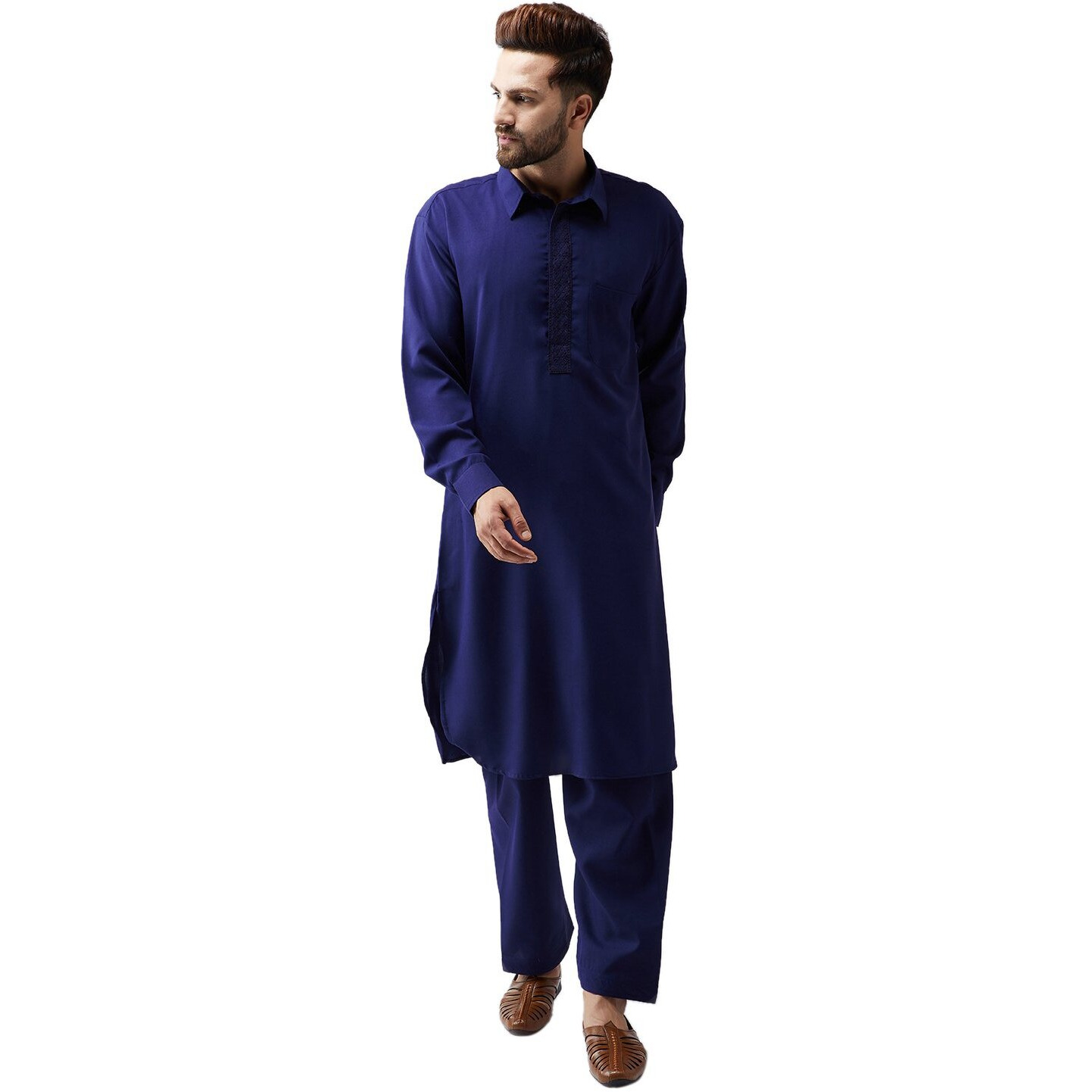 Sojanya (Since 1958 Men's Navy Blue Cotton Kurta Pathani Set Size L