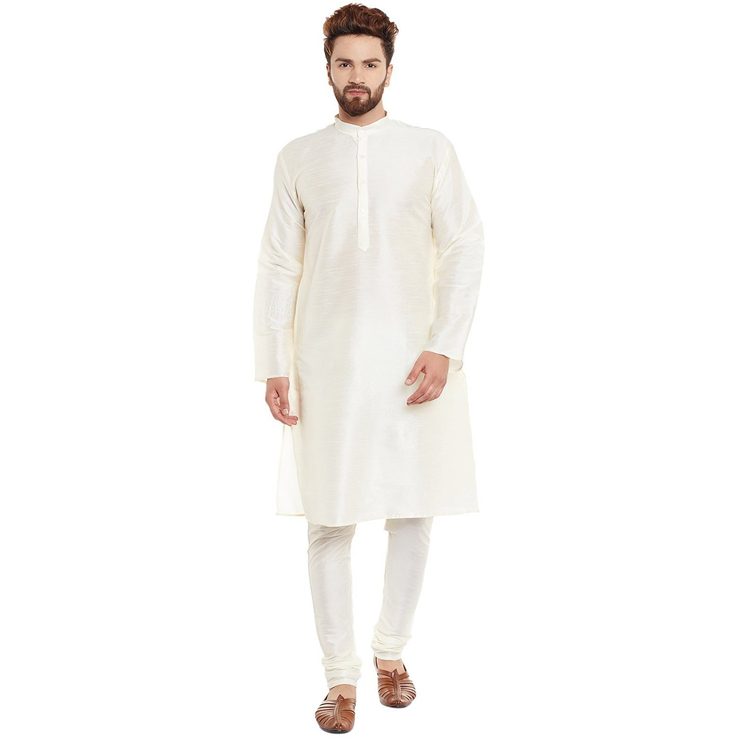 Sojanya (Since 1958 Men's Off-White Silk Blend Kurta & Churidaar Pyjama Set Size Xl