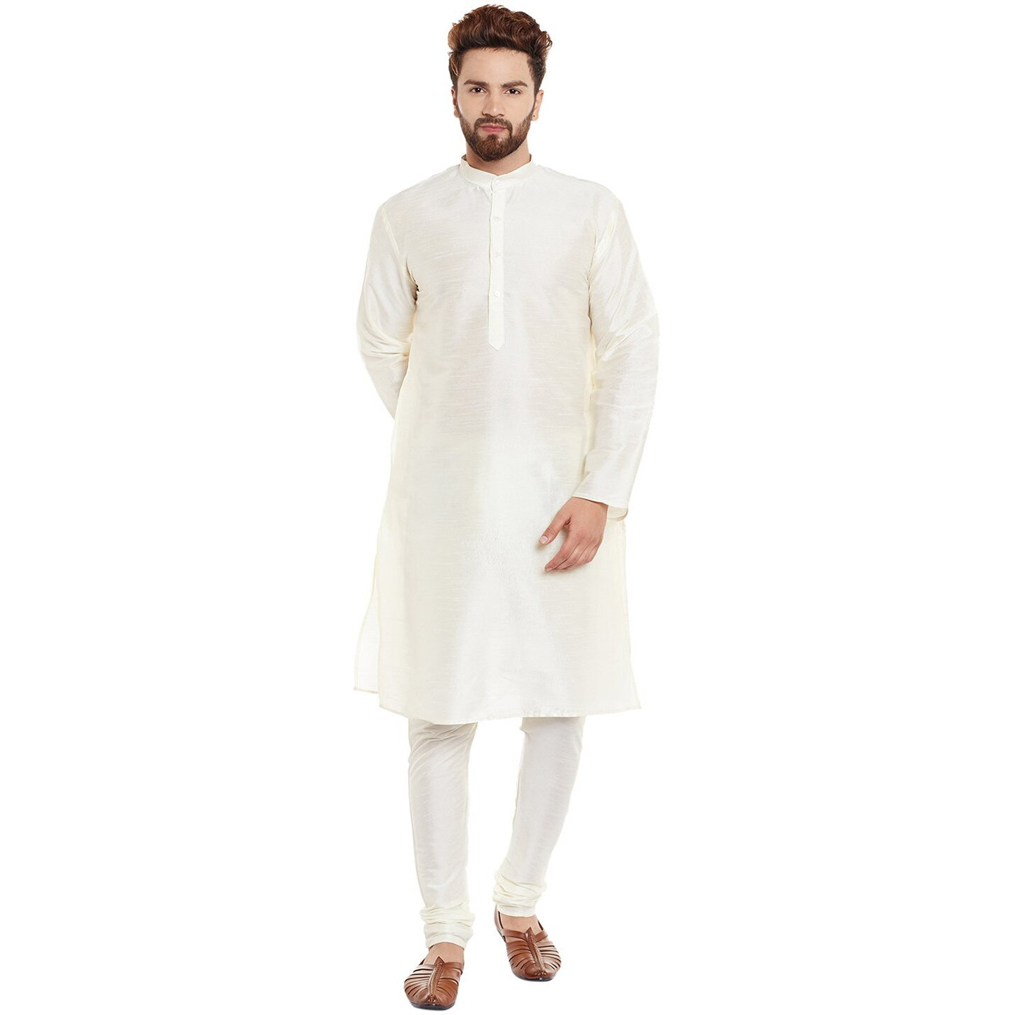 Sojanya (Since 1958 Men's Off-White Silk Blend Kurta & Churidaar Pyjama Set Size Xl
