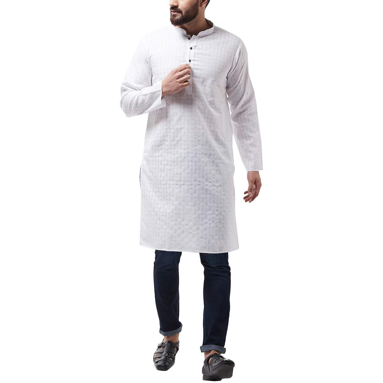 Sojanya (Since 1958 Men's Cotton Blend White Woven Design Only Long Kurta Size 44