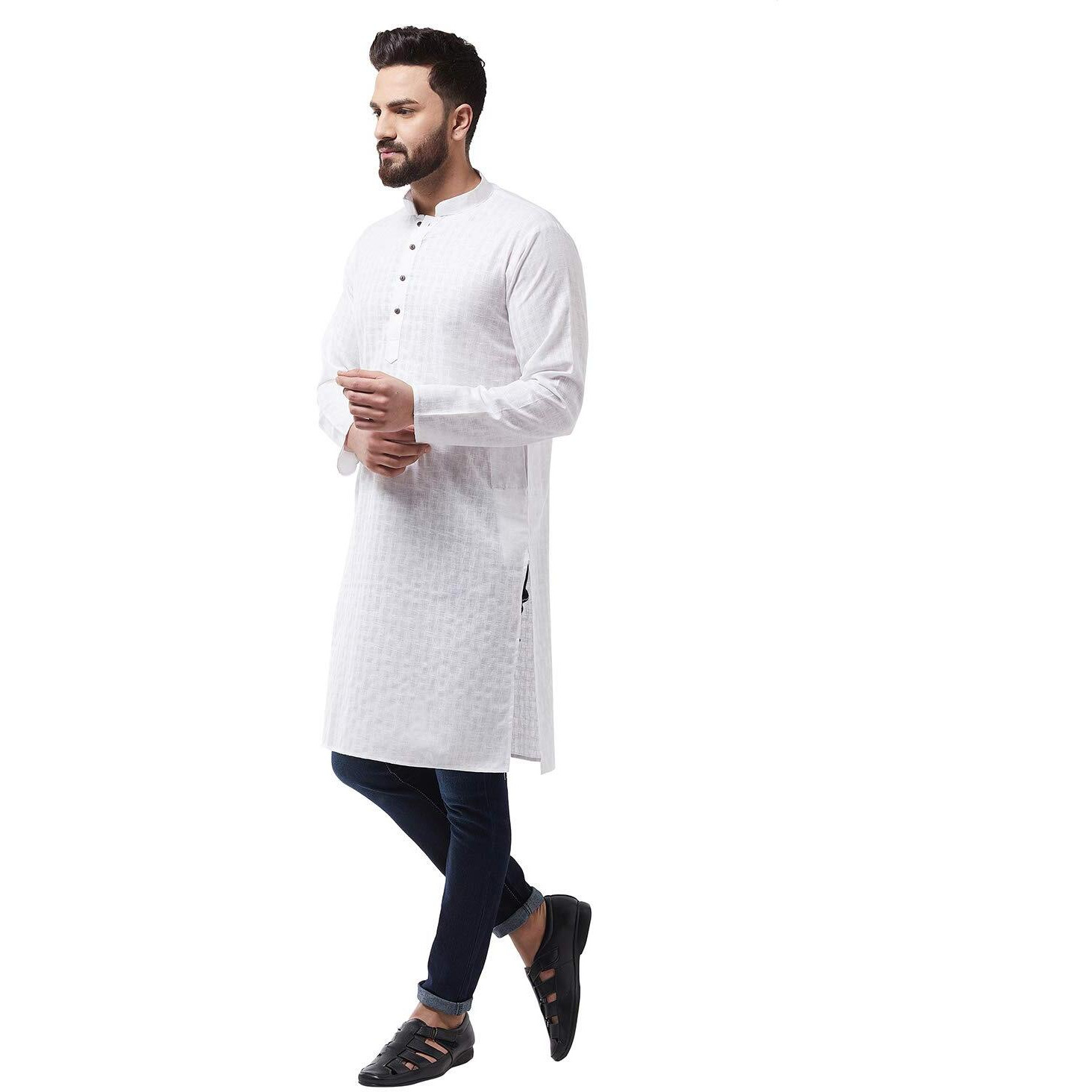 Sojanya (Since 1958 Men's Cotton Blend White Woven Design Only Long Kurta Size 44