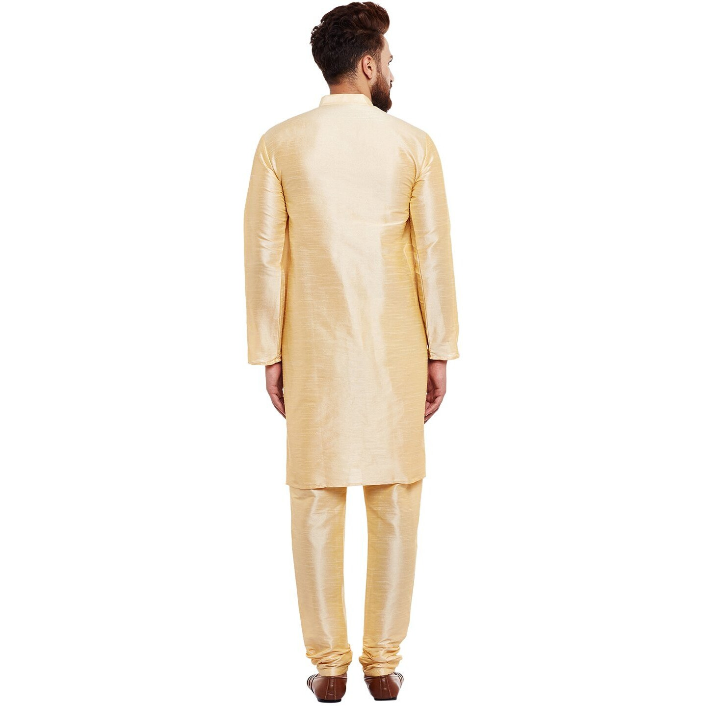 Sojanya (Since 1958 Men's Gold Silk Blend Kurta & Churidaar Pyjama Set Size Xl