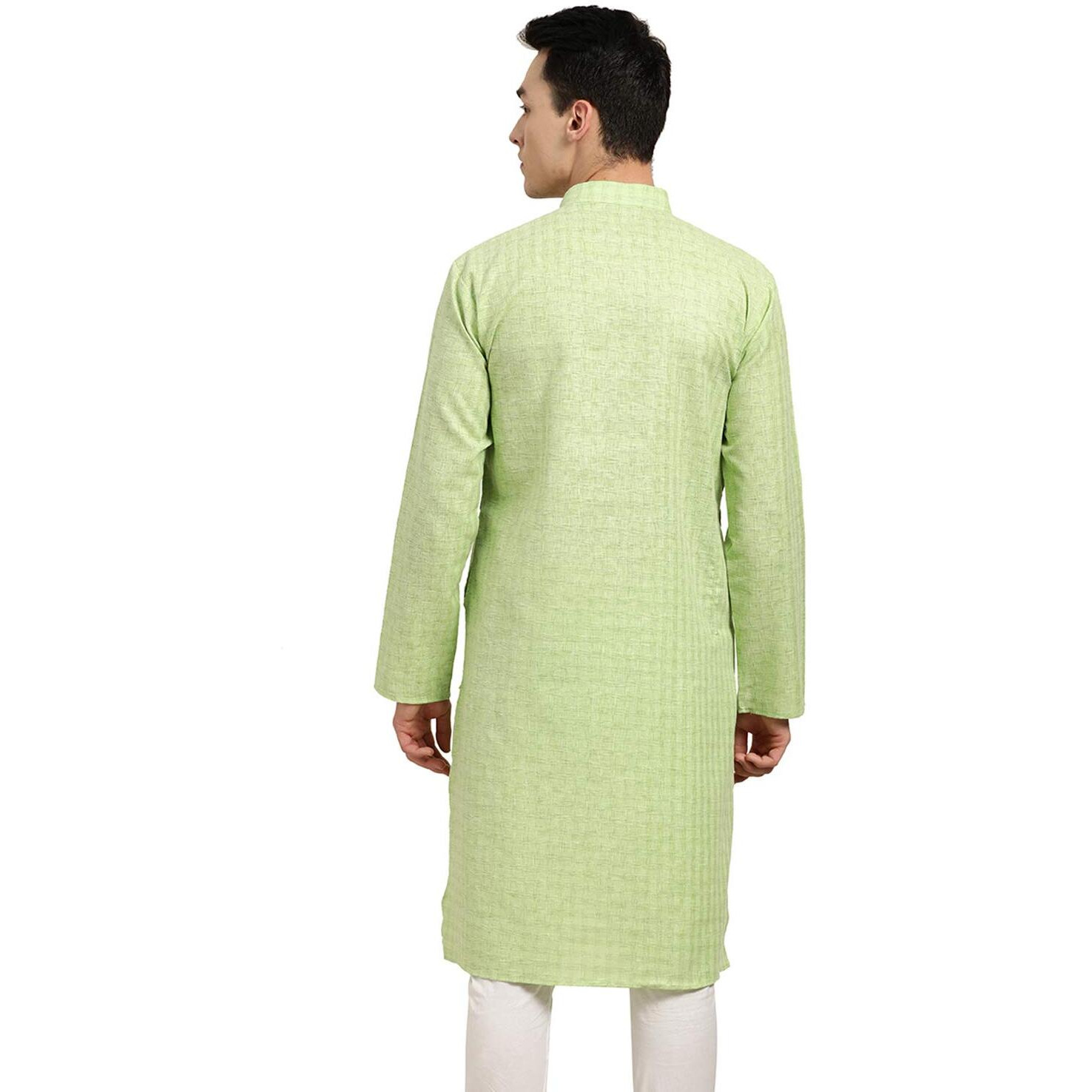 Sojanya (Since 1958 Men's Cotton Linen Green Checked Only Long Kurta Size 38