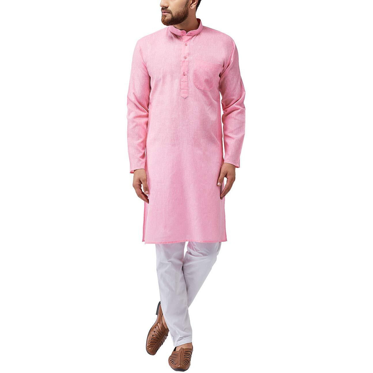 Sojanya (Since 1958 Men's Pink Cotton Blend Only Long Kurta Size M