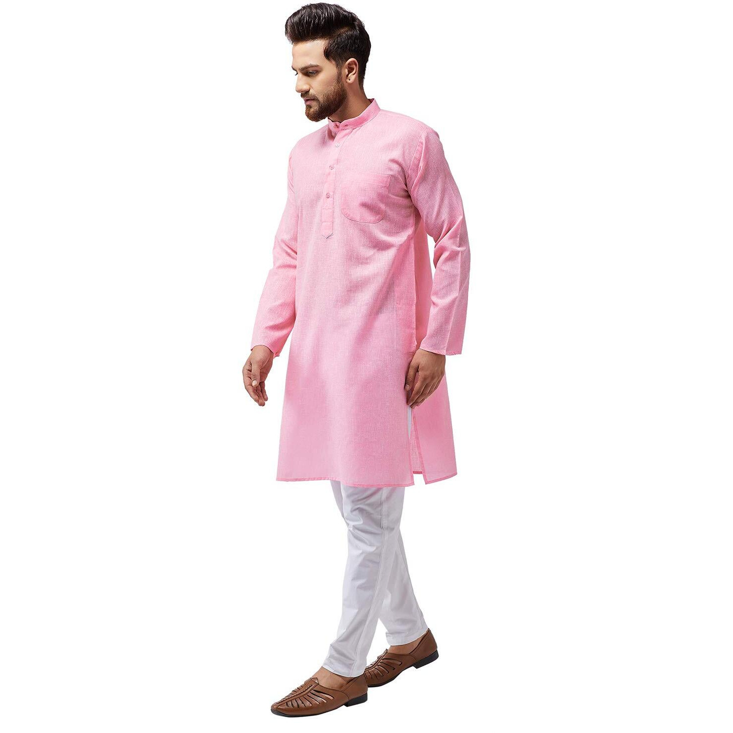 Sojanya (Since 1958 Men's Pink Cotton Blend Only Long Kurta Size M